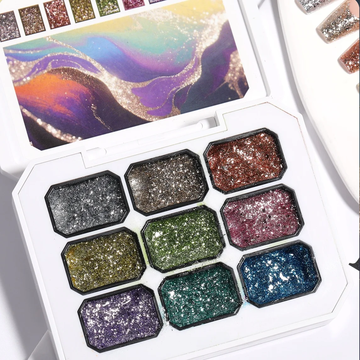 جل بلاتينيوم معدني عالي الكثافة مكون من 9 شبكات، لمسة نهائية لامعة لامعة، يمكن رسم خطوط الحواف للزينة، شركة تشبع عالية