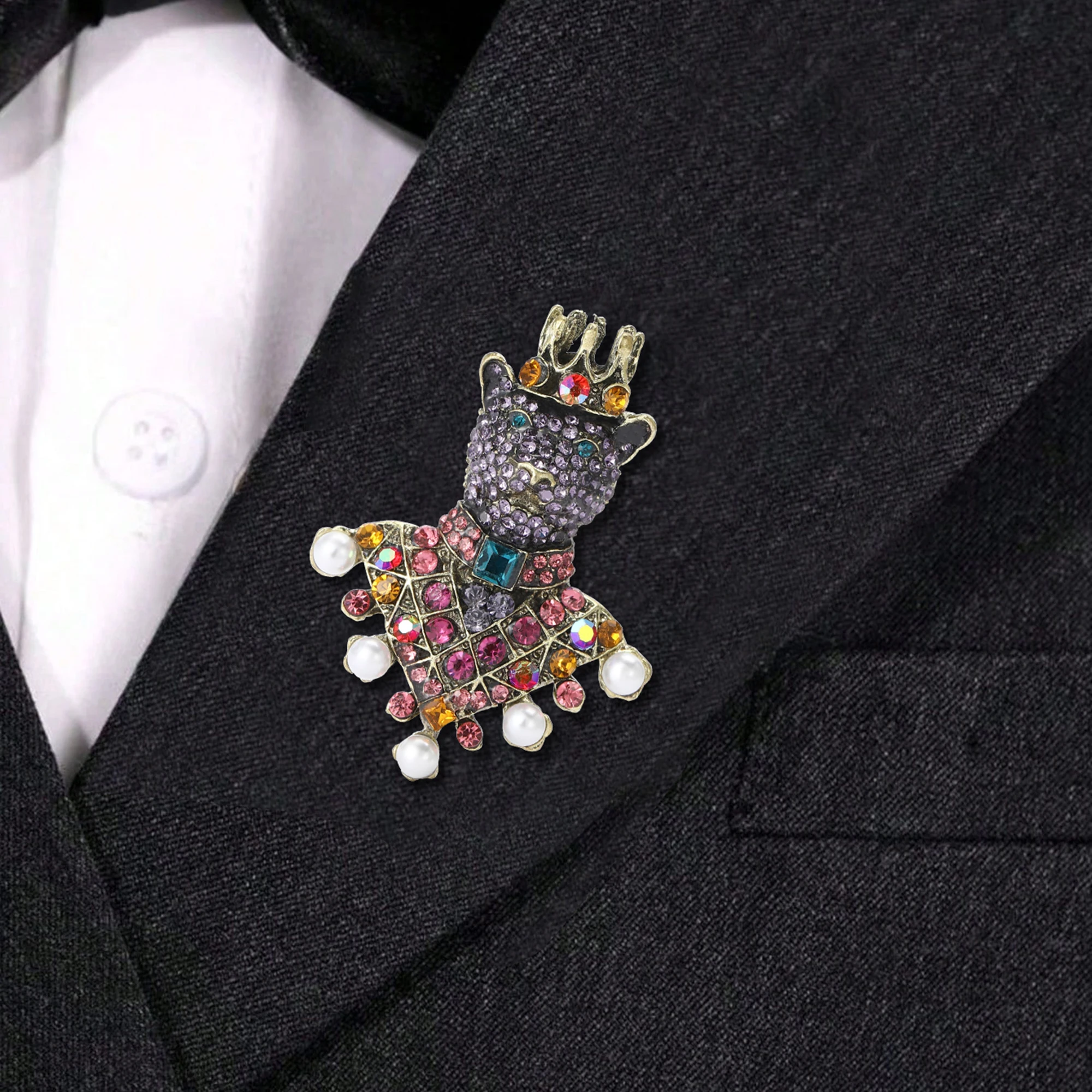 Rhinestone Leopard Pin for Women Unisex Tiger Badge Wolf Brooch Office Party Friend Gifts Jewelry Accessories