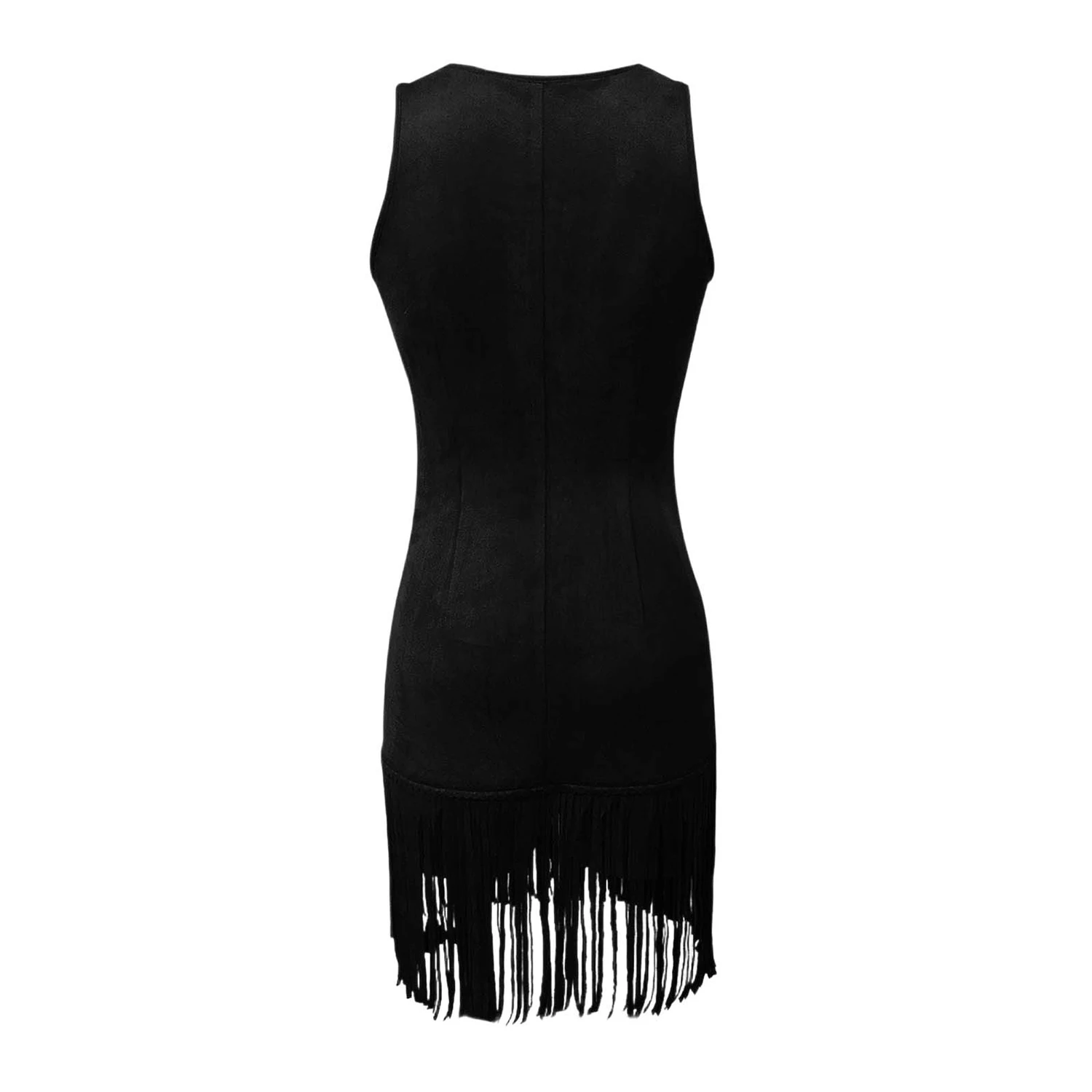 Women's Cowgirl Dress Seductive Deep V-Collar Fringe Vintage Tassel Hem Trim Style Suede Suspender Outfit Casual Bodycon Dress