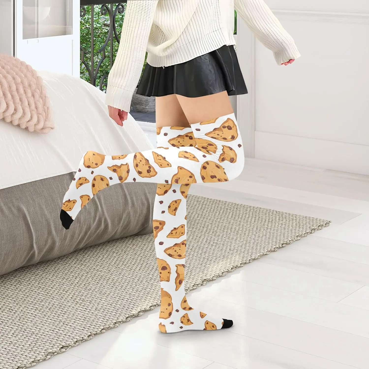 

Broken Chocolate Womens Knee High Socks Chip Cookies Women's Sheers Novelty Long Tube Socks Stocking