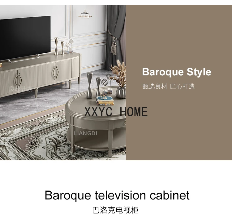 Post-Modern Light Luxury Solid Wood TV Cabinet Coffee Table Combination Living Room Film and Television Cabinet