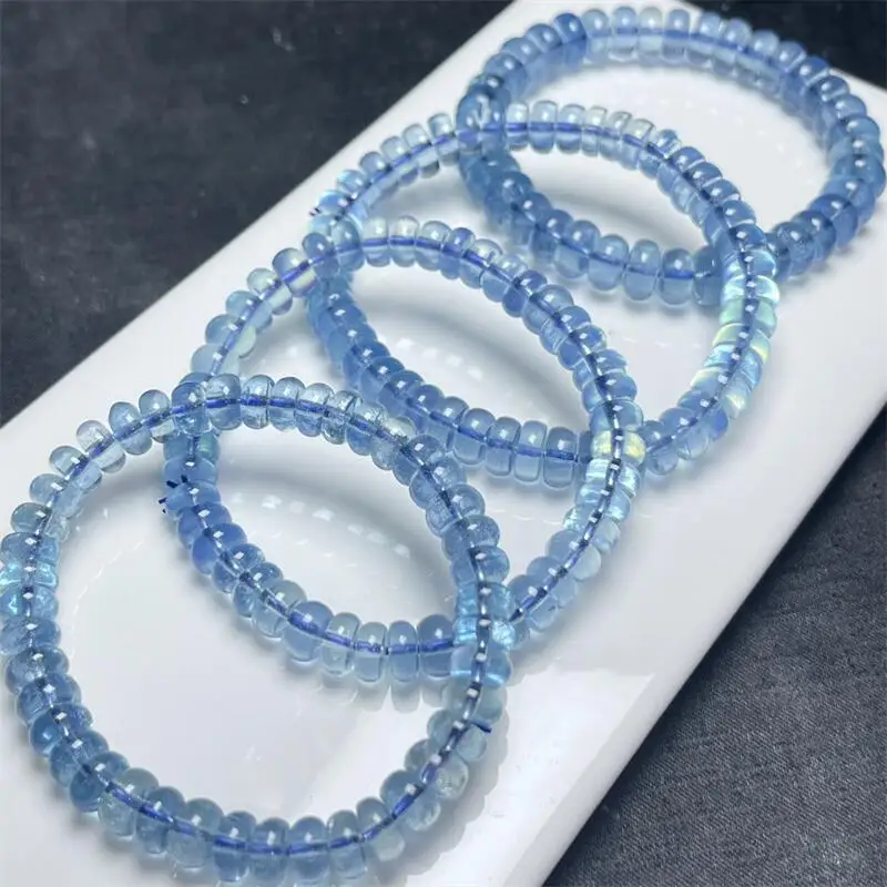 

Natural Aquamarine Bracelet Women Charm Reiki Healing Energy Balance Strand Bangles Girls Jewelry Gift 8/9MM