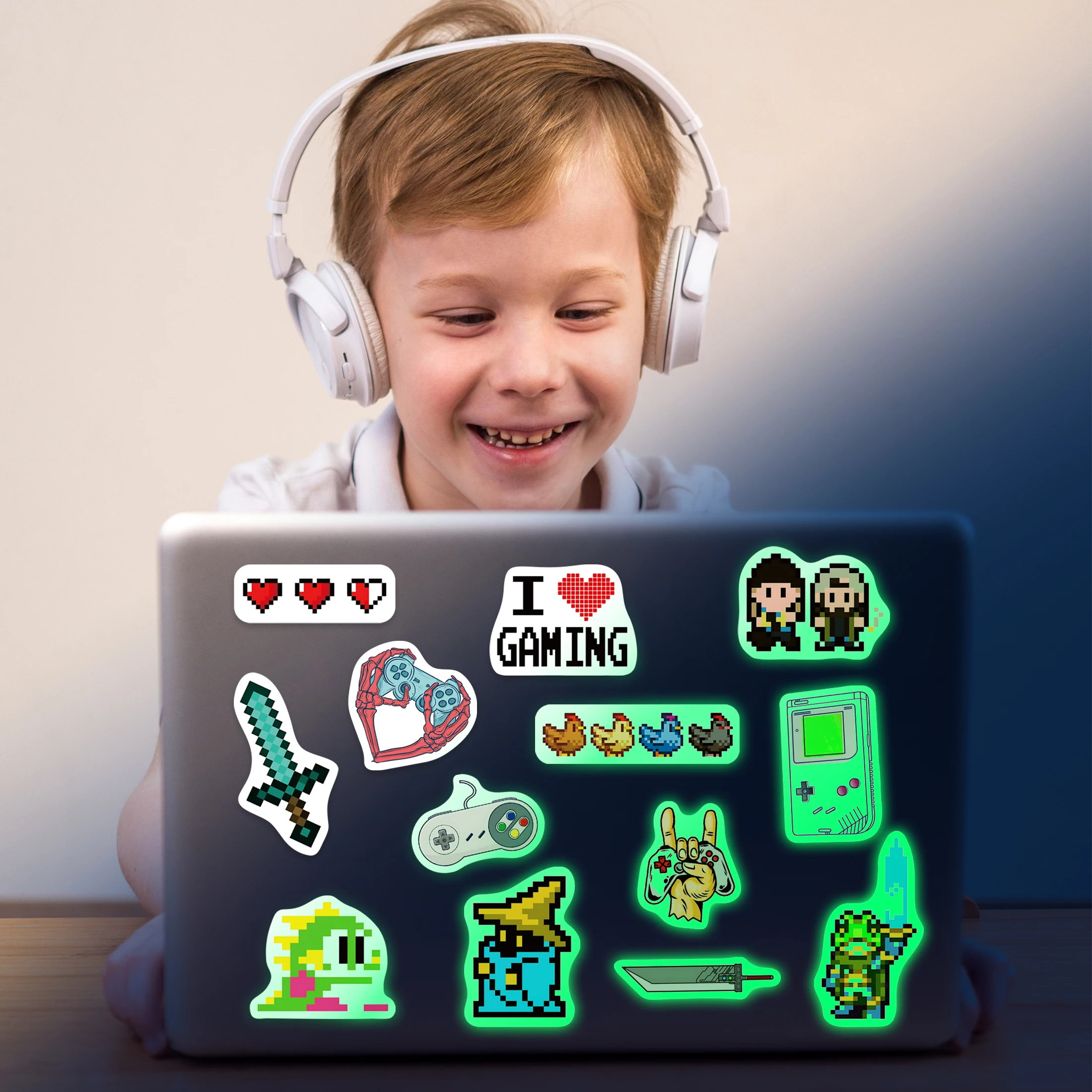 54pcs Glow in The Dark Video Game Stickers, Pack Boys Water Bottle Stickers Vinyl Stickers For Teen Boys Waterproof Stickers