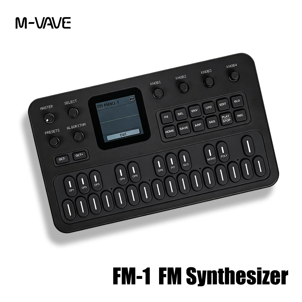 M-VAVE FM-1(SK15)  Black FM1 Synthesis Keyboard – 6 Operators, 32 Algorithms, 128 Presets, Reverb/Distortion, 16-Step Sequencer
