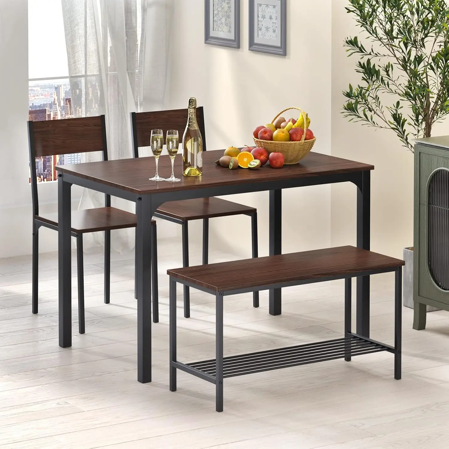 Sogespower Dining Room Table Set 43 Inch Kitchen Table Set With 2 Chairs And Bench, Dining Room Table Set For 4 Home, Kitchen,