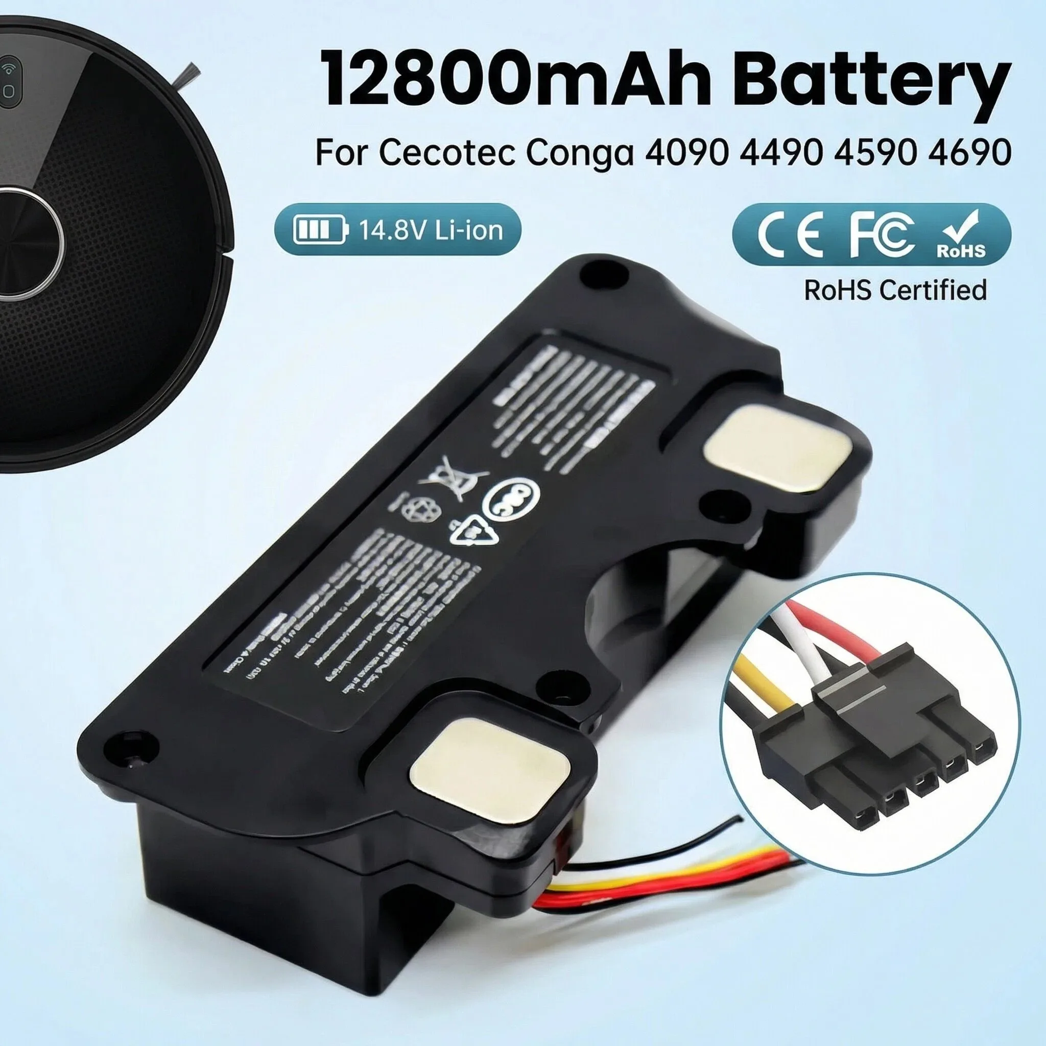 Replacement Battery for Cecotec Conga Robot Vacuum, 14.8V 12800mAh Li-ion Compatible with 4090 4490 4590 4690