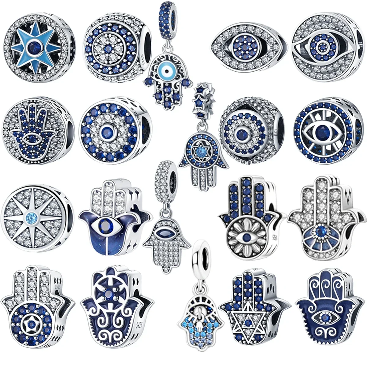 925 Sterling Silver Blue Devil Demon Eyes All-seeing Eye Mini Ciondola Perline Originali Pendenti e Ciondoli per Pandora Bracciale Gioielli Regalo