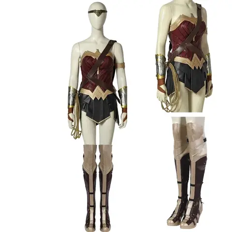 Superhjälte Cosplay Wonder Girl Kostym Rollspelande Fancy Diana Kläder Halloween Karneval Vuxen Kvinnor Sexig Outfit med Stövlar 10 best sales Wonder Woman-stövlar - №5