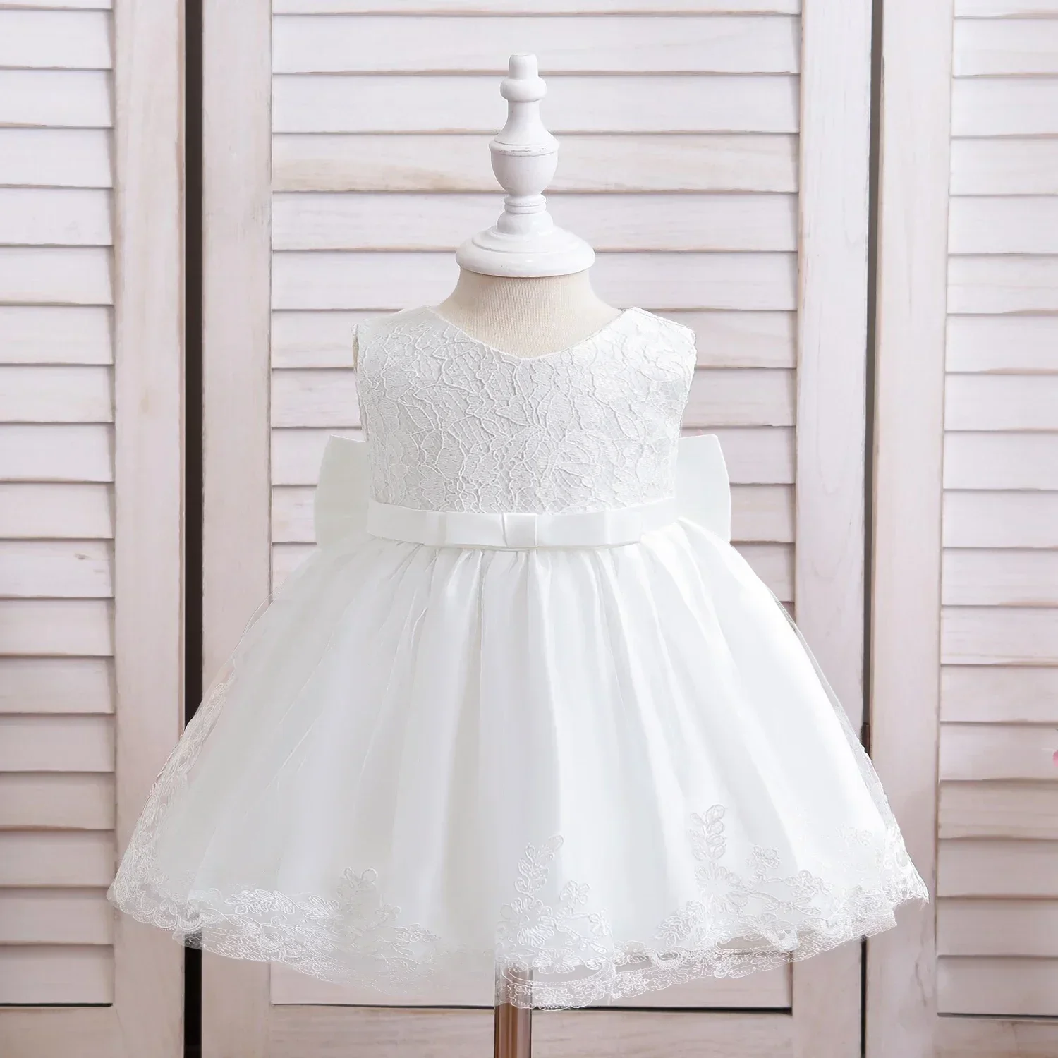 Baby Girl Lace Birthday Dress Toddler Kids Wedding Tutu Gown Big Bow Princess Dresses Baby Ceremony Baptism Party Dress