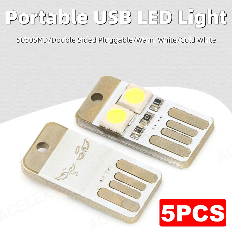 5-Pack USB LED Lamps - Mini 5050SMD Night Lights for Computer, Power Bank Charging, Super Bright Reading Lamp