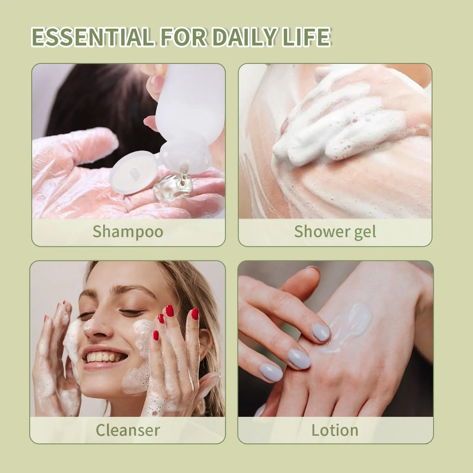 200ML/6.7oz Travel Shampoo Bottle, Empty Plastic Squeeze Bottles with Flip Cap, 4PCS Lotion Container for Toiletries