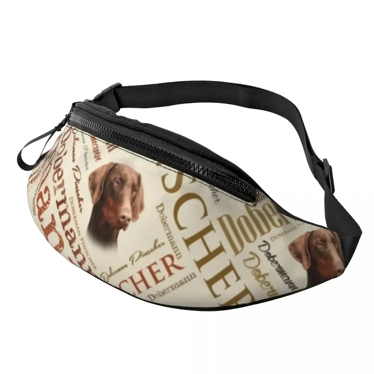 

Dobermann Word Art Waist Bag Dog Letter Print Fashion Polyester Waist Pack Travel Women Bag