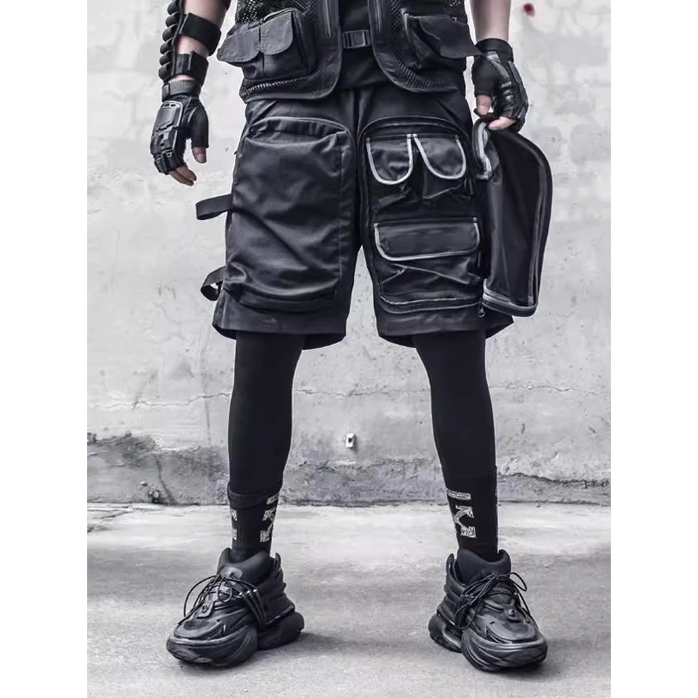 2024 Summer Tactical Shorts Multi Pocket Cargo Short Pant Functional Loose Streetwear Elastic Waist Shorts Black