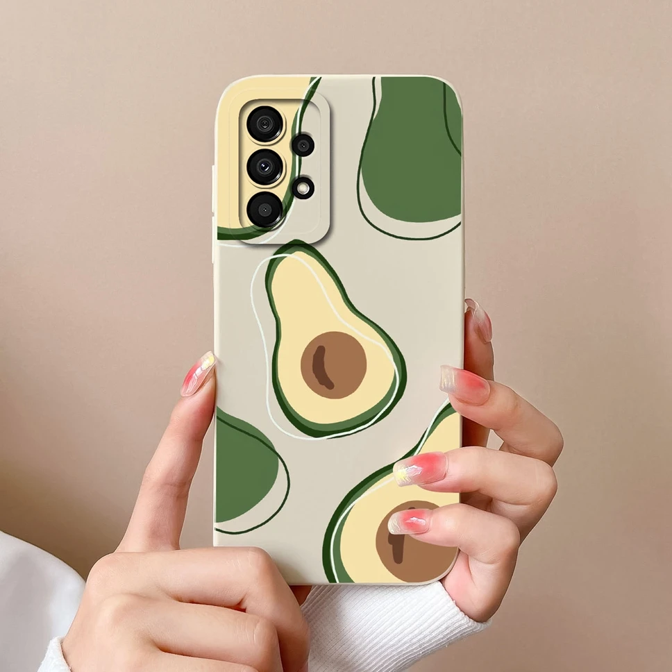 Etui na telefon Samsung Galaxy A71 A72 A73 4G 5G Liquid Silicone Lovely Avocado Cover For Samsung Galaxy A71 A 72 A73 4G 5G Fundas