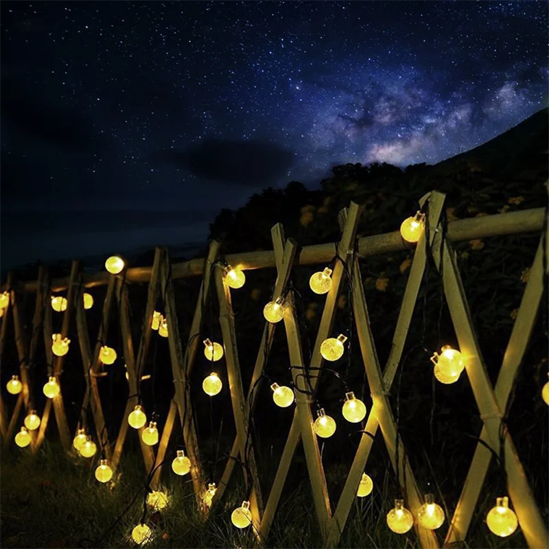 Solar Crystal Globe LED String Lights 100/50/20LED 8 Lighting Modes Bubble Fairy Light Christmas Garland For Garden Party Decor