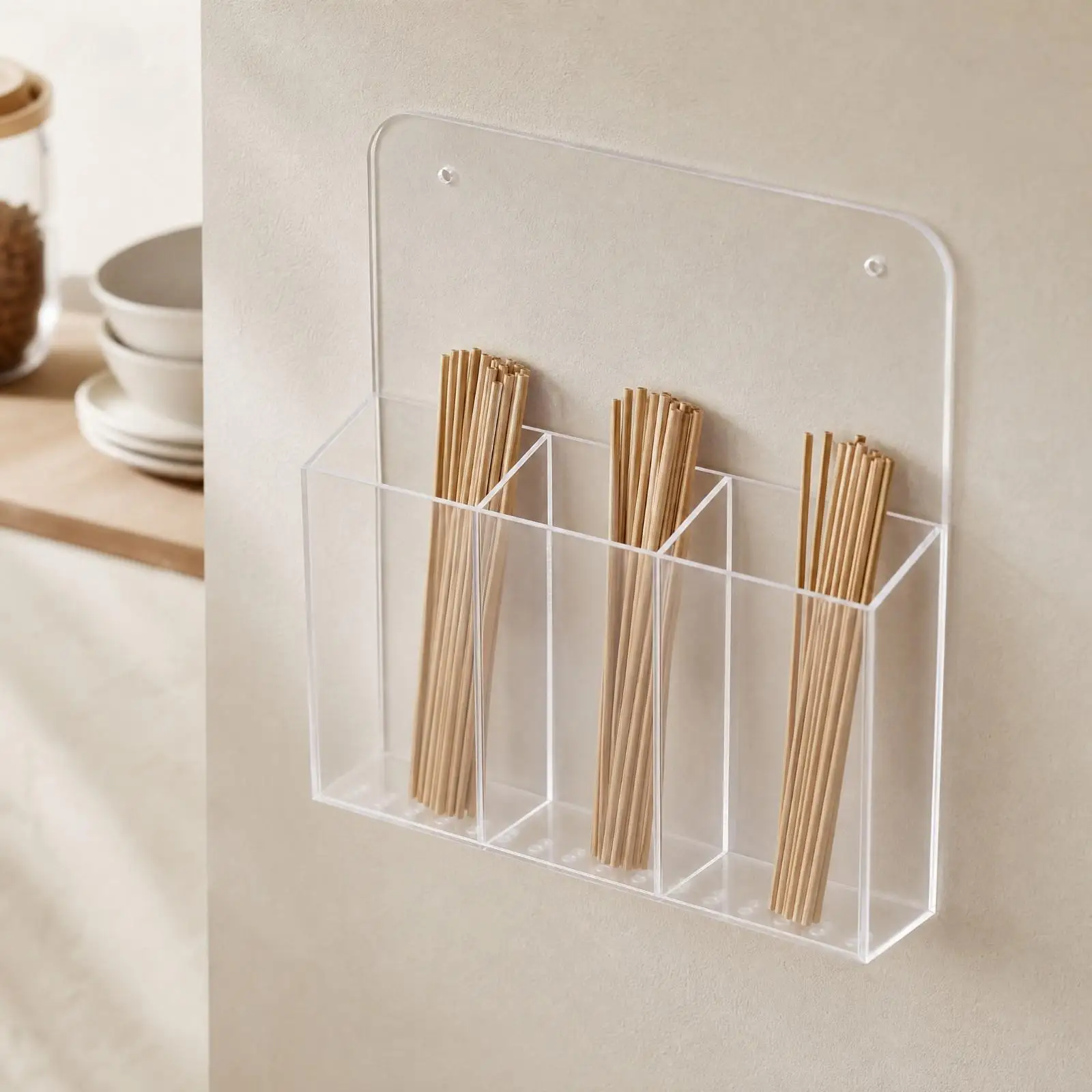 Transparent Wall Mounted Straw Dispenser Rack for Kitchen Cabinet Storage Container Organizer