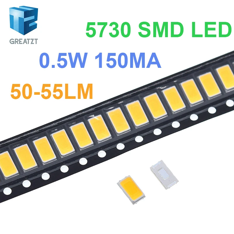 GREATZT 200pcs 5730 SMD LED CW-WW 5630 white/ Warm white 5.7*3.0mm 40-60lm 150ma 5730 diode 0.5W