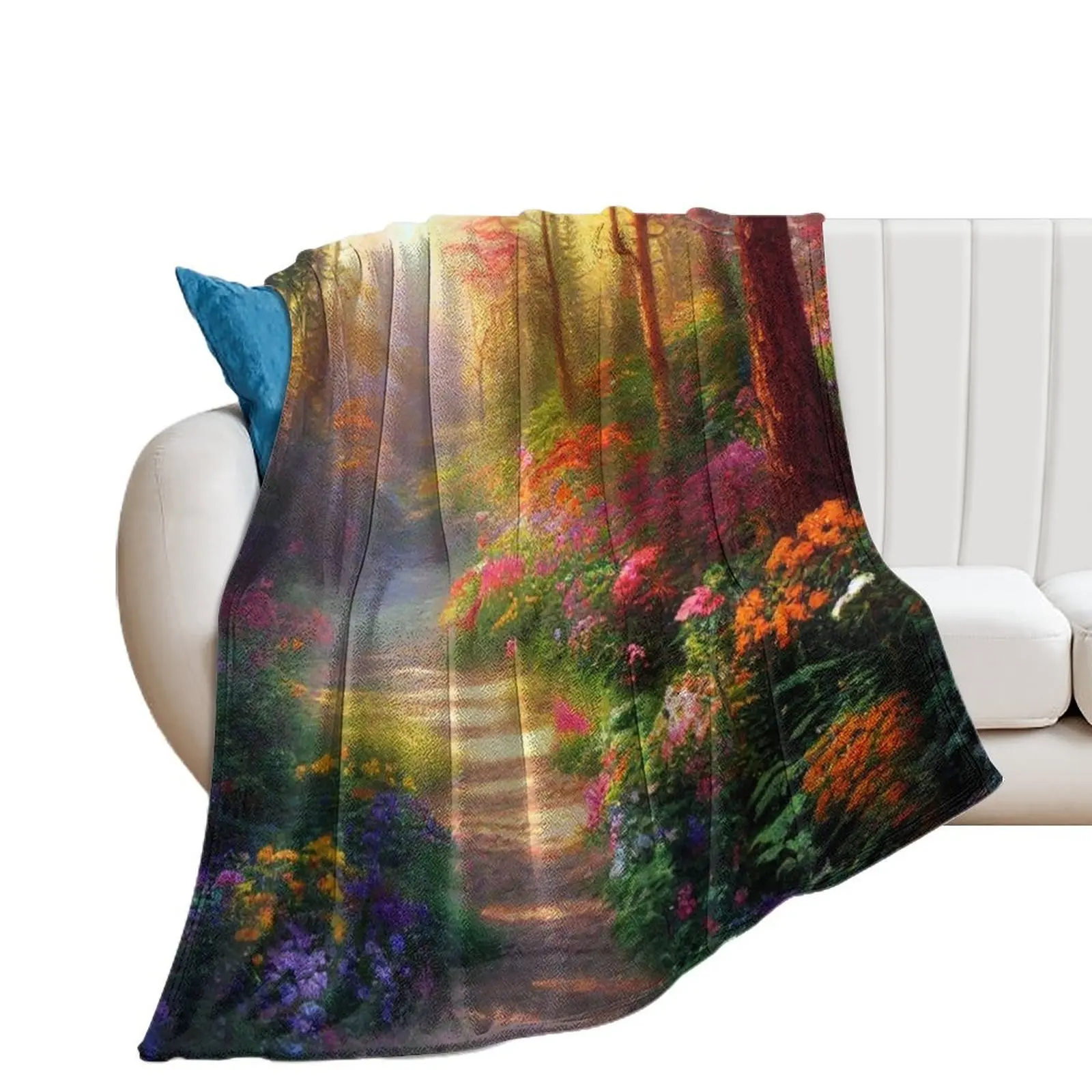 A forest path with wildflowers Throw Blanket heavy to sleep Loose wednesday Personalized Gift Blankets