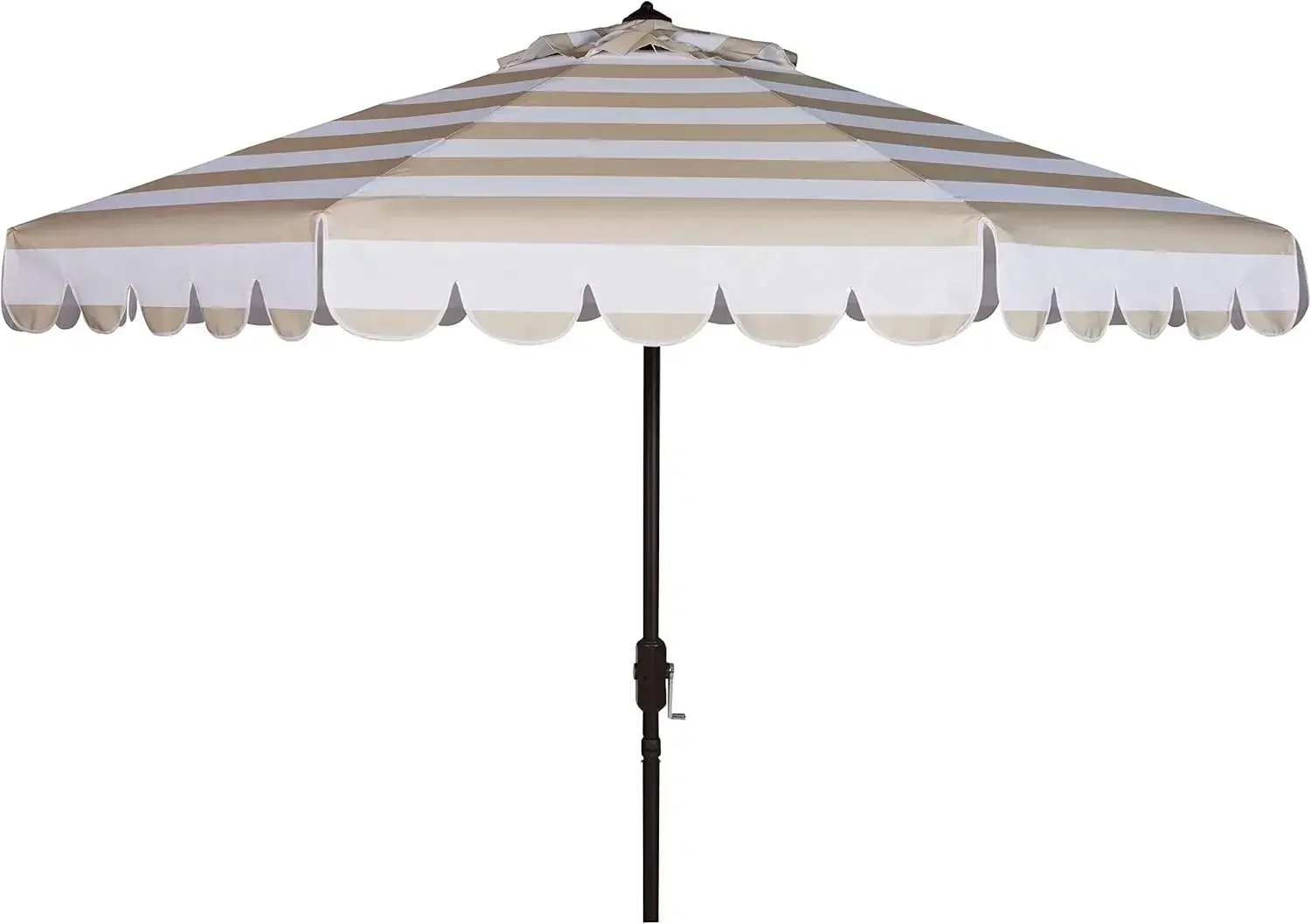 

9ft Outdoor Patio Umbrella, Round, Maui Collection, Beige & White Stripe, Crank, Button Tilt, UV Resistant for Deck, Backyard, P