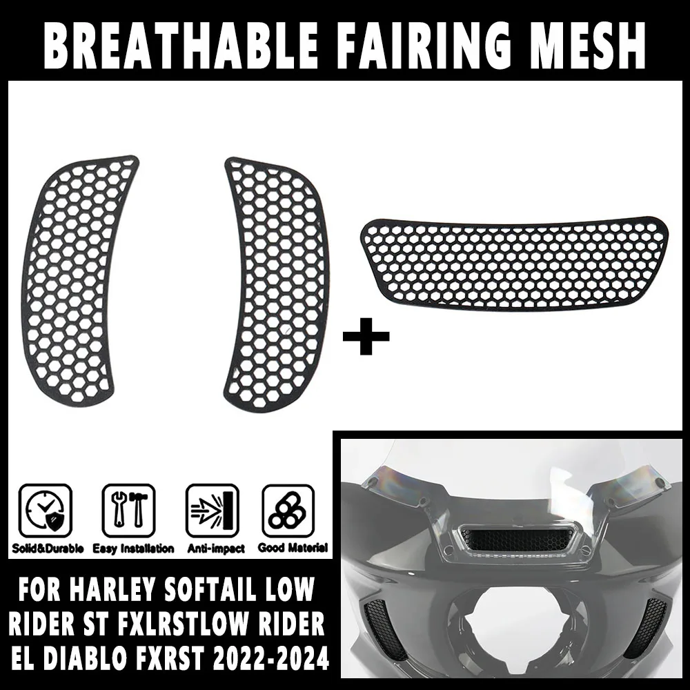 For Harley Softail Low Rider ST FXLRST Low Rider El Diablo FXRST NEWMotorcycle Accessory Black Breathable Fairing Mesh 2022-2024