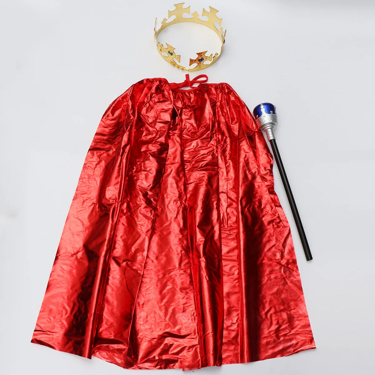 

3 Pcs The Crown Children's Role Playing Cloak Set Halloween Costume Kit Make up Prince Cane Red Cosplay Performance Props