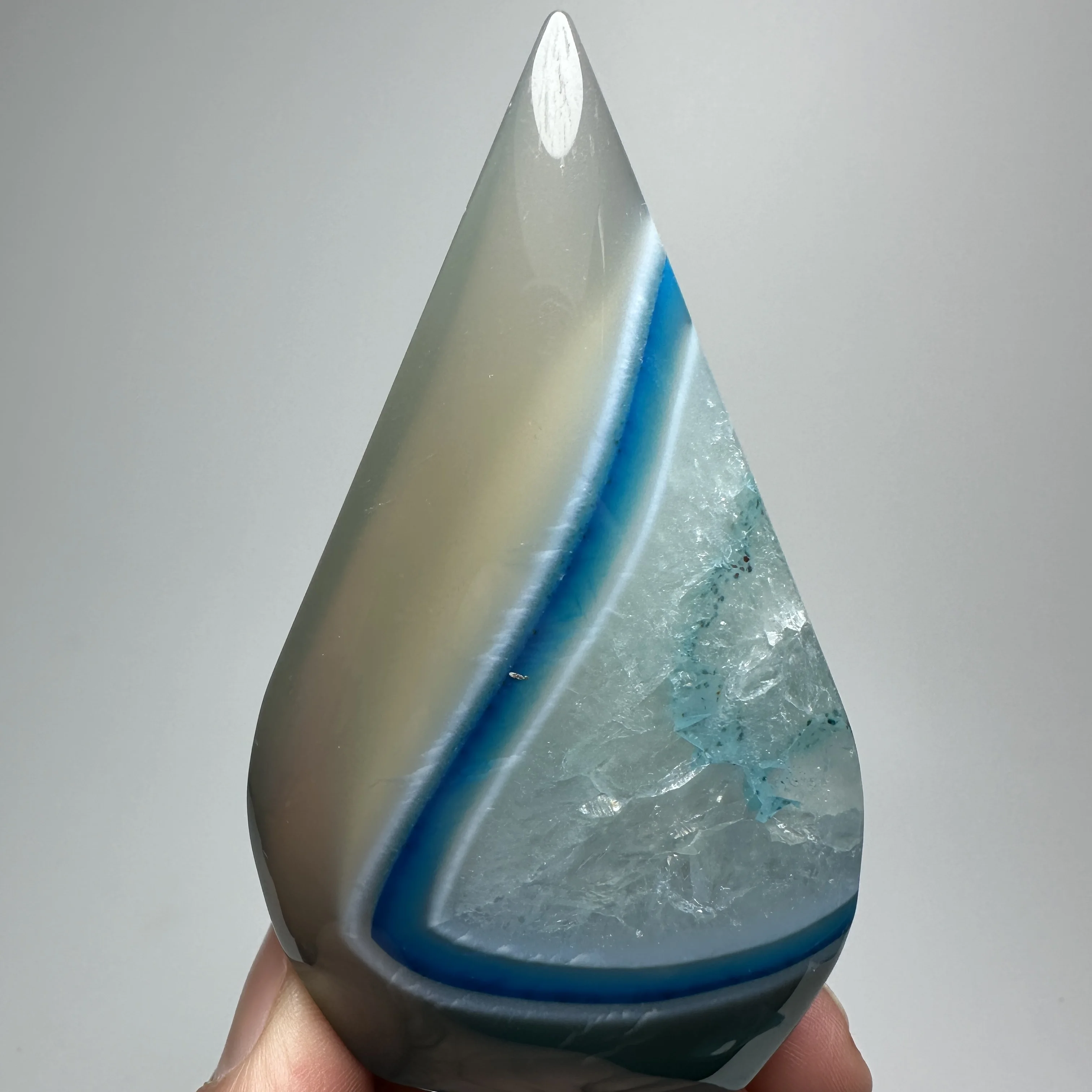Natural Rare Blue Striped Lace Agate Free Form Torch Ornament Healing Crystal Tower Feng Shui Home Decor