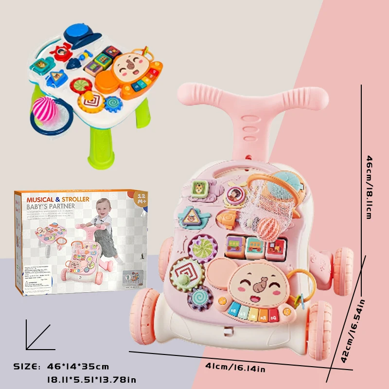 Trotteur et centre d'activités 3 en 1, adapté aux filles, jouet à pousser pour l'apprentissage précoce avec panneau musical, pour les bébés de 12 mois et plus, trotteur d'apprentissage pour passer de la position assise