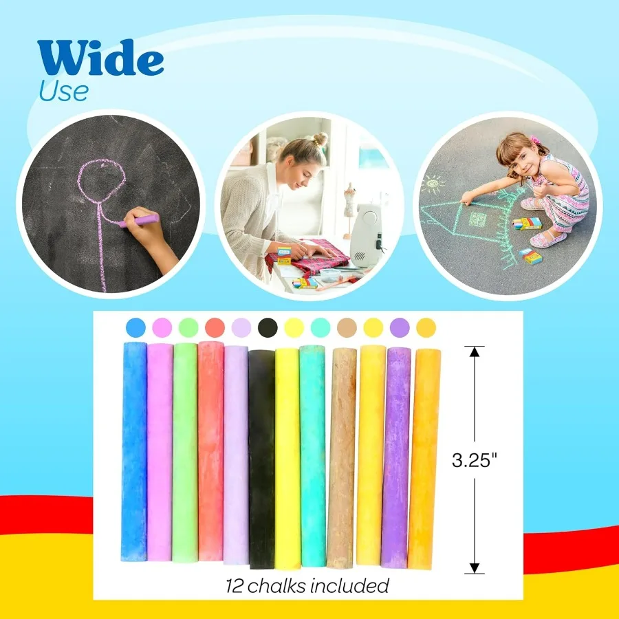 288 Mini Chalk Sets 24 Boxes for with 12 Colors Thin Sticks Ideal for Blackboard or Sidewalk Art Perfect for Classroom Activiti