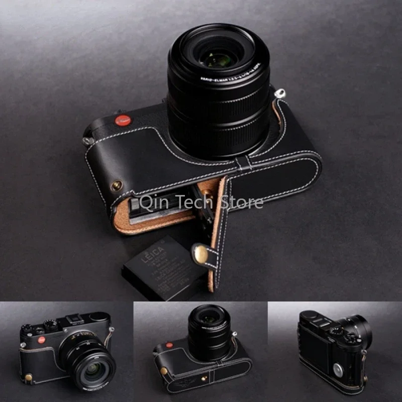 اليدوى كاميرا فوتوغرافية جلد طبيعي جلد البقر حقيبة صندوق الجسم الحال بالنسبة لايكا X xv Vario mini M Typ113 واقية كم قاعدة قذيفة