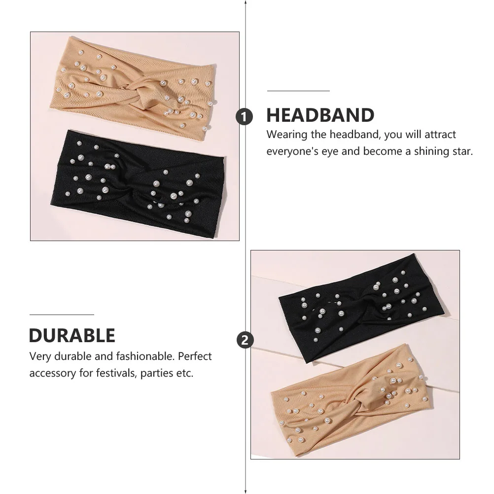 

2pcs Pearl Stretchy Wide Headband For Women Party Accessory Yoga Headwear Hair Decor Hoop Elastic Hair Wrap Fashion Headband