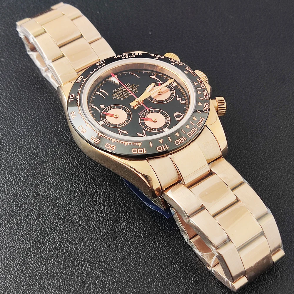 OUMASHI WATCH 39.3MM Casual Vk63 Quartz Movement Watch Men's waterproof steel case Arabian Dial Chronograph Luminous watch