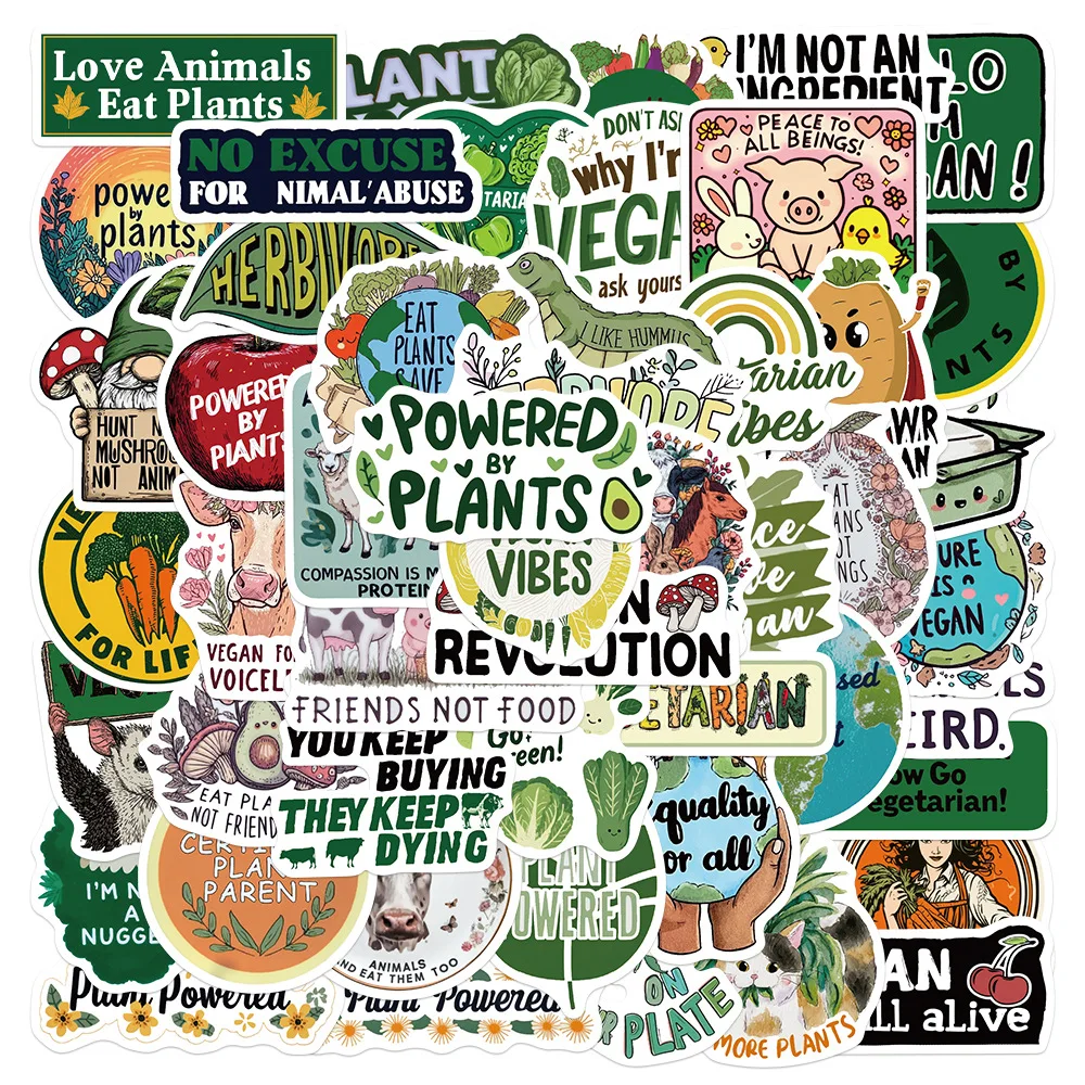 

50PCS Cartoon Vegetarian Stickers Literary INS Style Decorative Mobile Phone Case Notebook Water Cup Computer Graffiti Toy Gift