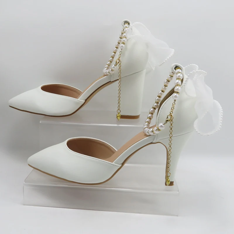 

Baoyafang, новые женские свадебные модельные туфли с белыми бабочками, свадебные модельные туфли на высоком каблуке с острым носком, вечерние модельные туфли