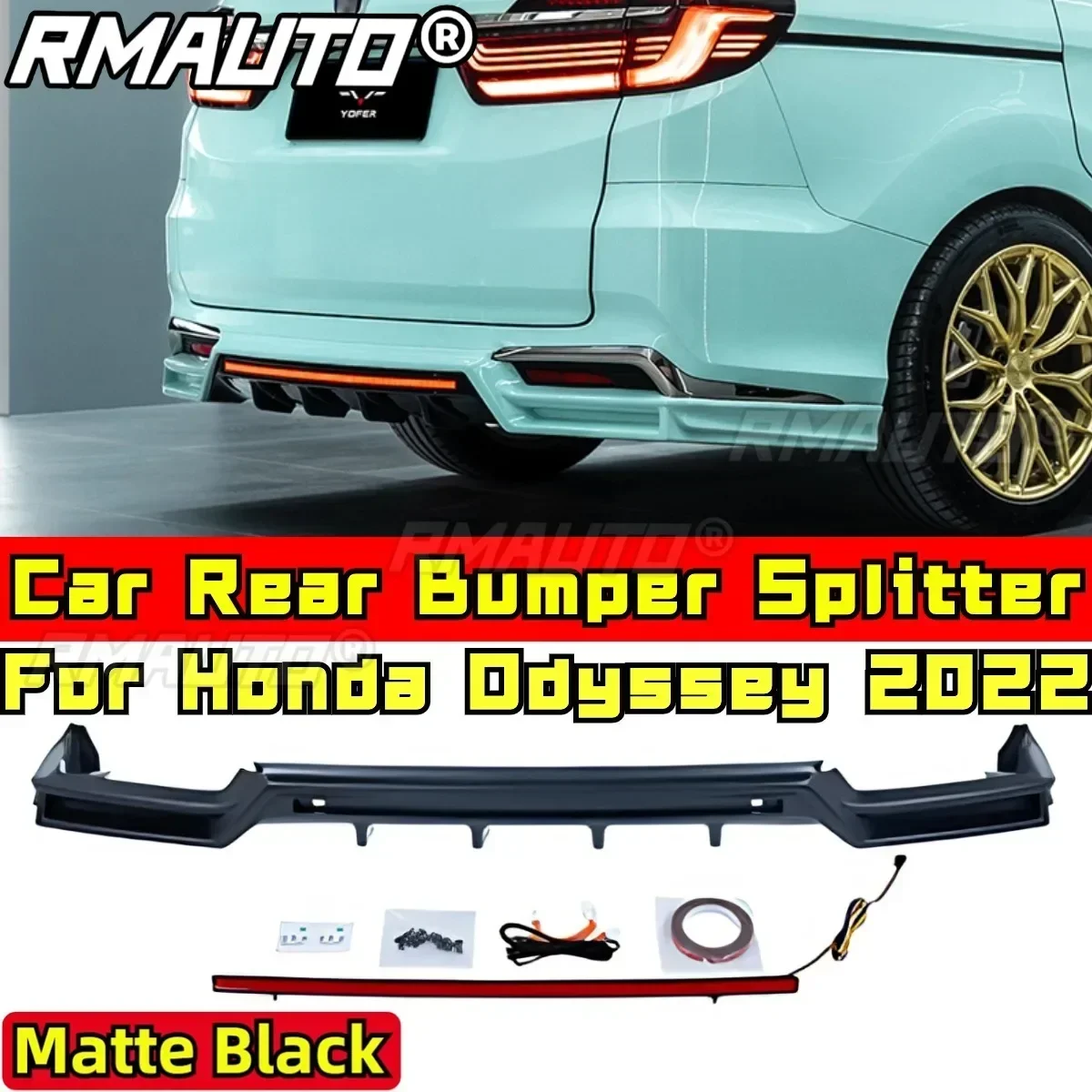 For Honda Odyssey 2022 Body Kit Rear Bumper Diffuser Matte Black YOFER Style Rear Bumper Spoiler Car Accessories