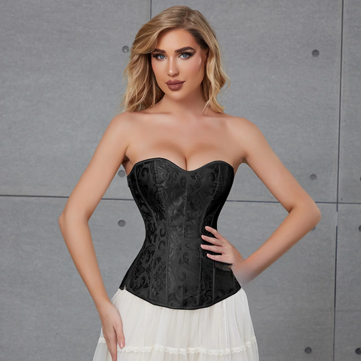 

Women Lace up Overbust Jacquard Corset Tube Top Zipper Waist Cincher Bustier Tops Vest Plus Size Shapewear Tops Push Up Bodysuit