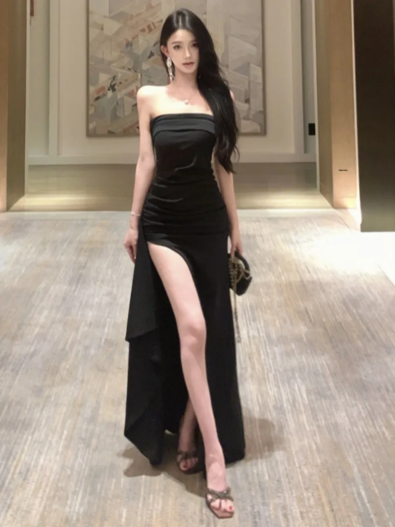 

Sexy Hepburn Sle Long Dr Women's Slim Fit Ne Hanging Skirt Spring Ci Walk High Waist X-Form Ultra-ort Dr