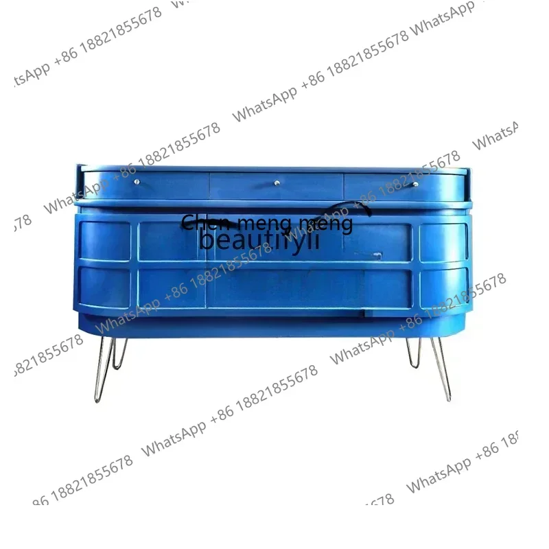 SS new style French entrance American decorative cabinet Sky blue semi-circular arc side cabinetss 7486