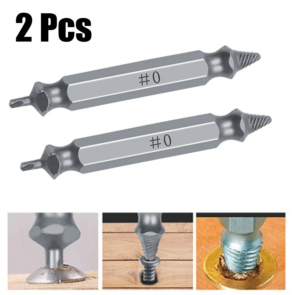 2pcs 0# Damaged Screw Extractor With Drill Bit Broken Screws Removal Tool 2-3mm Home DIY Power Tool Spare Parts For Replacing