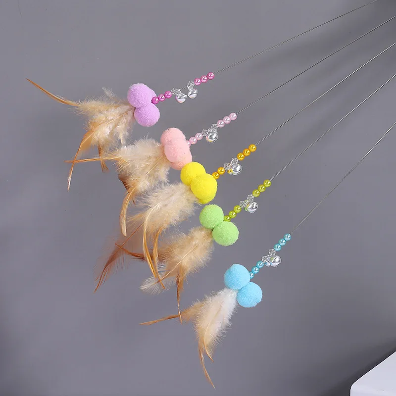 Cat Toy Cats Feather Toy Steel Wire Cat Toys with Bell Stick Scratch Bite Feather Toys for Cats Teaser Stick Ball Pet Products