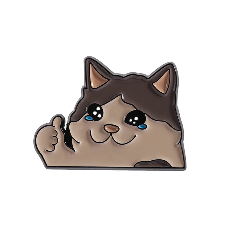 Thumb Up Crying Cat Enamel Pin
