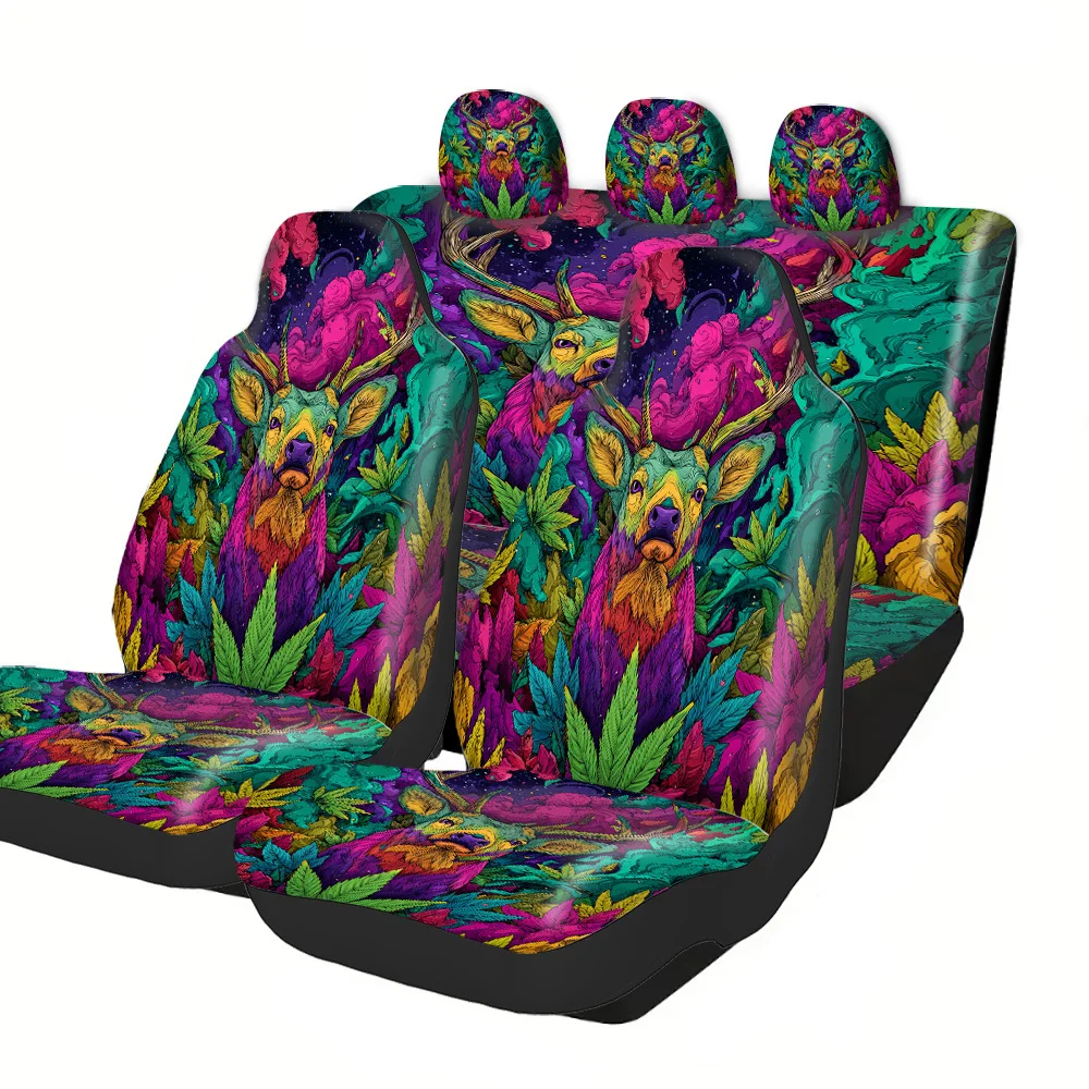 2-5 Seat Set Car Seat Covers Stylish Deer Head Plant Pattern Breathable All-Season Protection Truck SUV Off-road Car Halloween