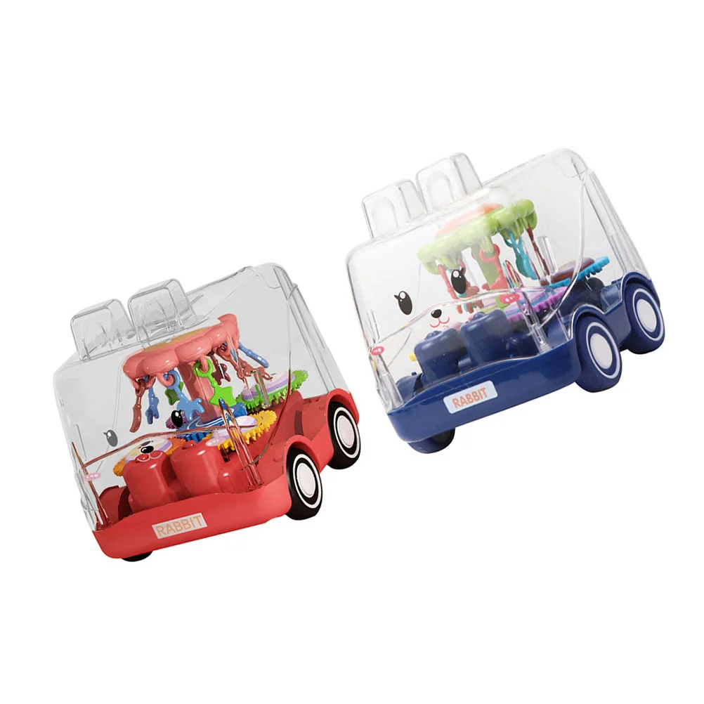 2 Pcs Toy Car Plastic Clear Bus Transparent Toddler Inertia Kids Fraction Power Cartoon Pull-back Pulling Toys