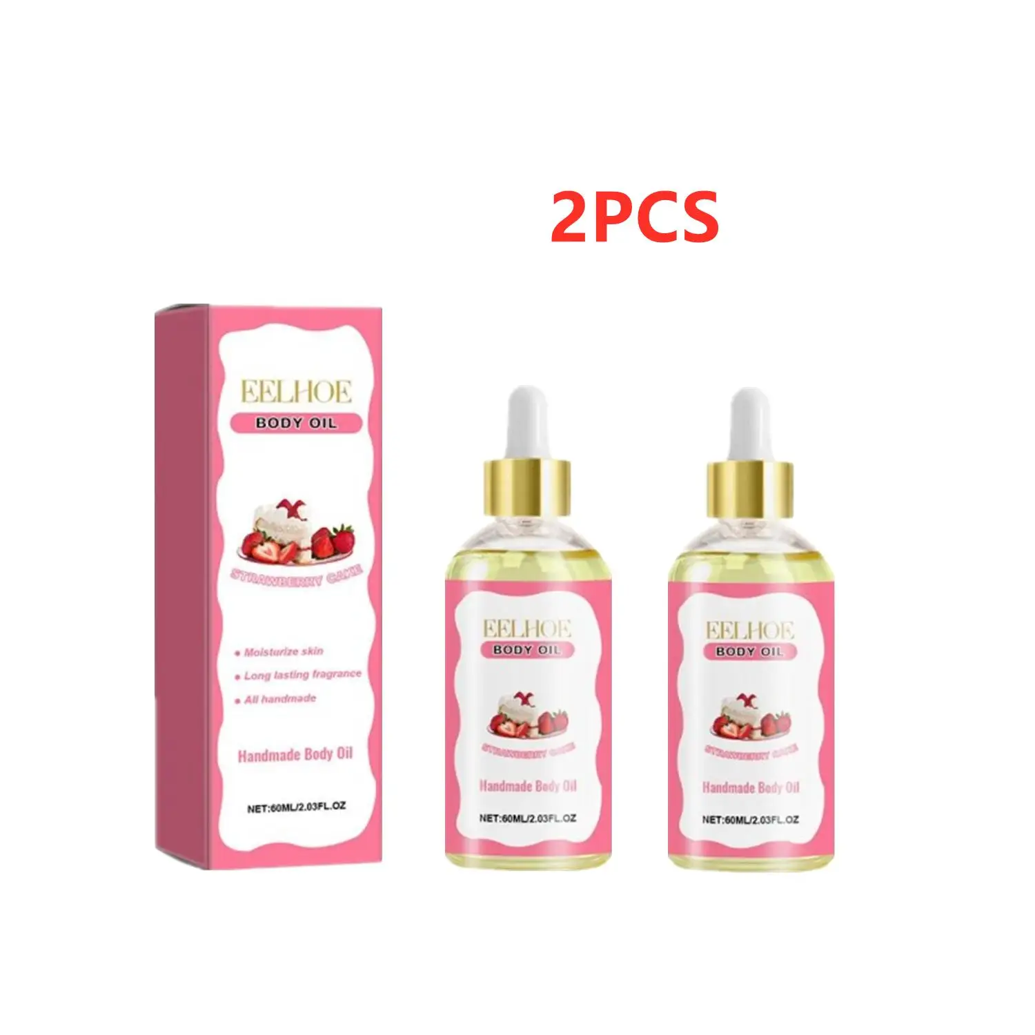 

2PCS 60ml Strawberry Body Care Oil Dry Skin Moisturizes And Moisturizes The Body Body Skin Firming Massage Essential Oil