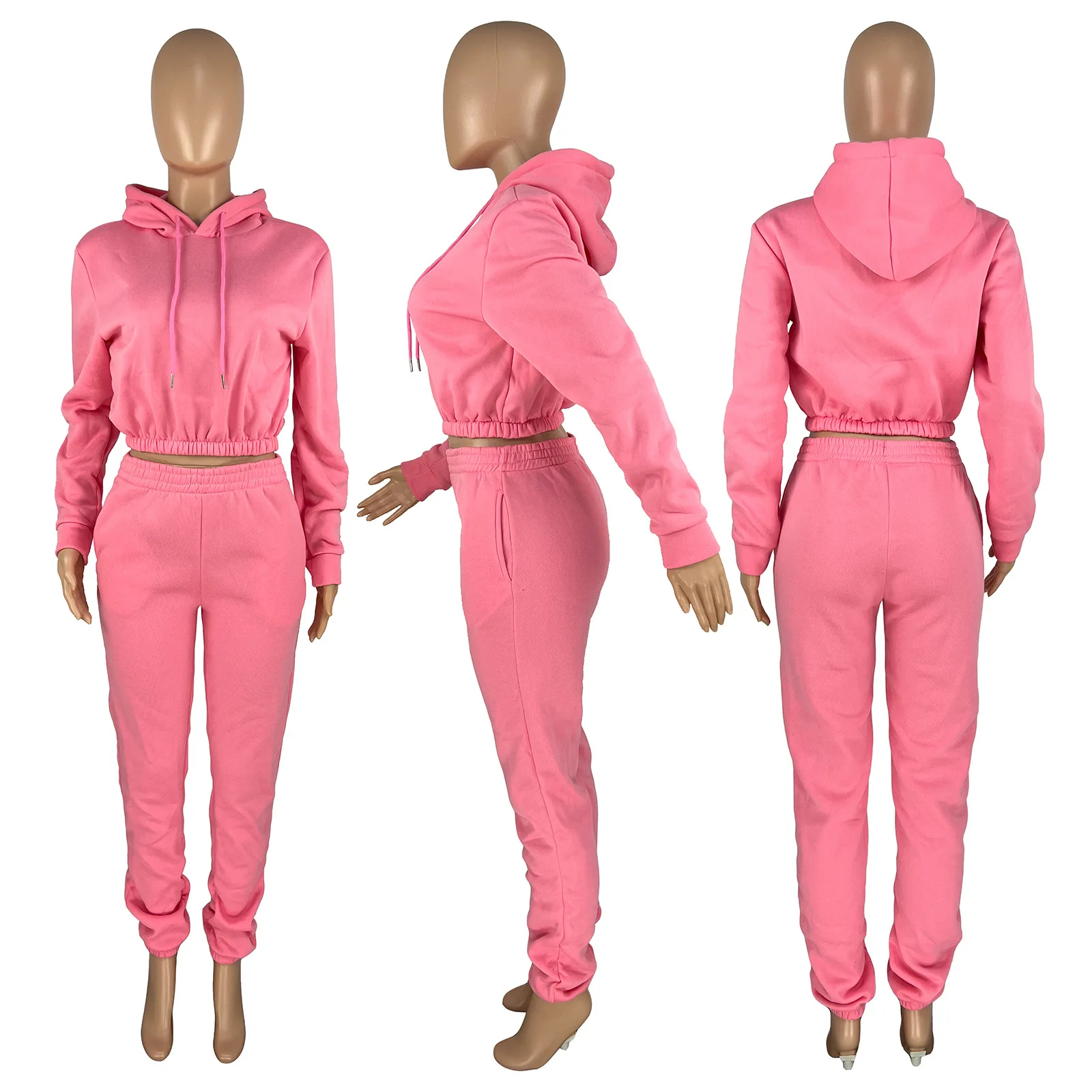 Winter Women\'s Hood Tracksuit Sweatsuit Set Solid Color Nude Velvet  Joggers Pullover Hoodies And Sweat Pant Two Piece Sets