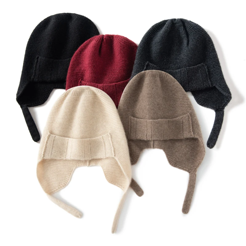2024 Russian Ushanka Hats With Earflap 100% Cashmere Women Bomber Hats Ladies Windproof Snow Thicker Warm Winter Caps