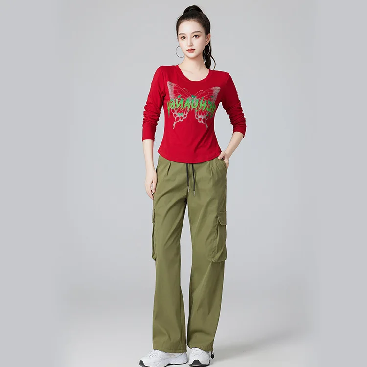 

Faionable Long Sve Dancewear Set for Square Dancing Ghost Step Autumn 2024 New Casual Spor Fitn Clothing