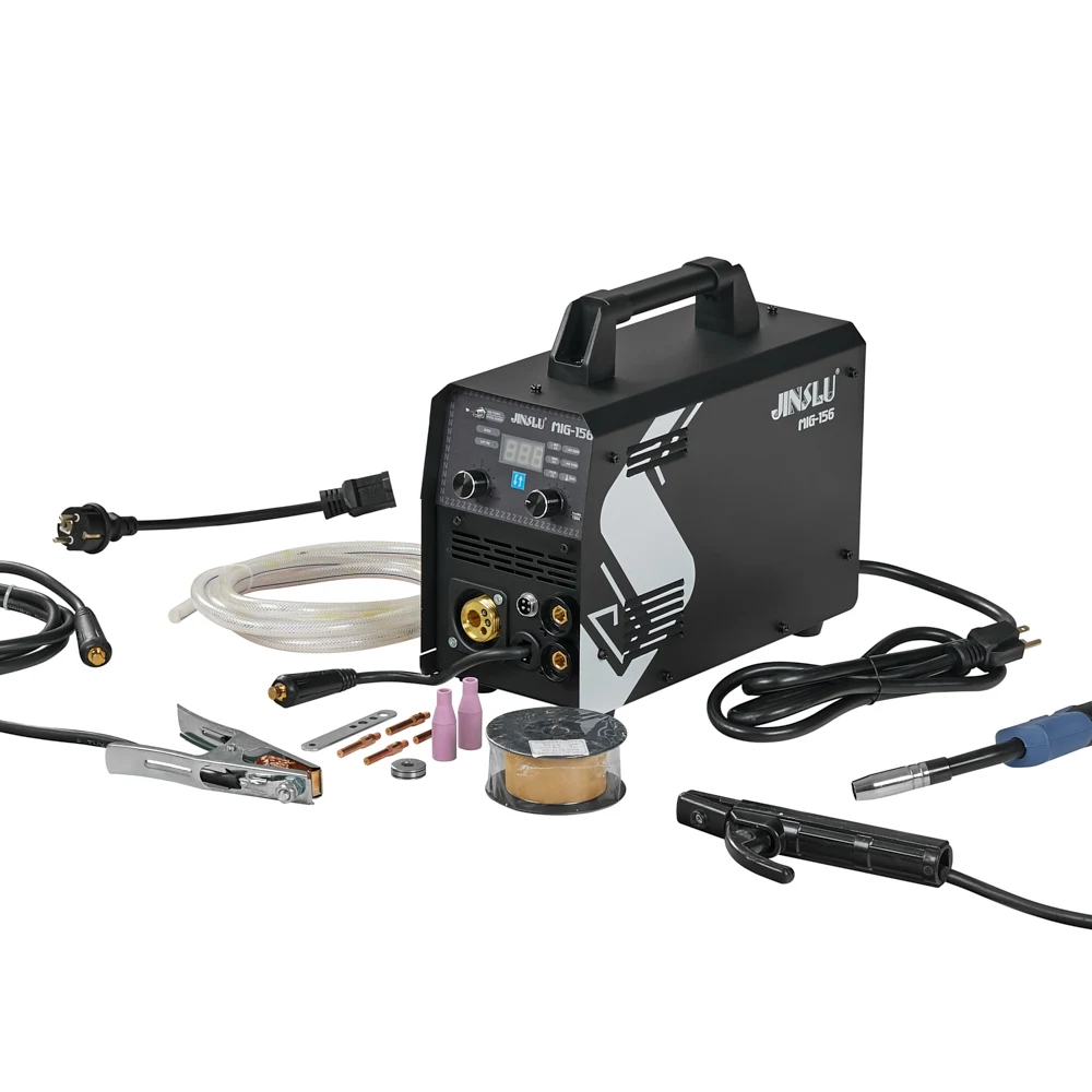 JINSLU 150A Multi-Process Welder, Gas/Gasless, MIG/Flux Cored/Lift TIG/Stick ARC, Synergic Control, Dual Voltage 110/220V