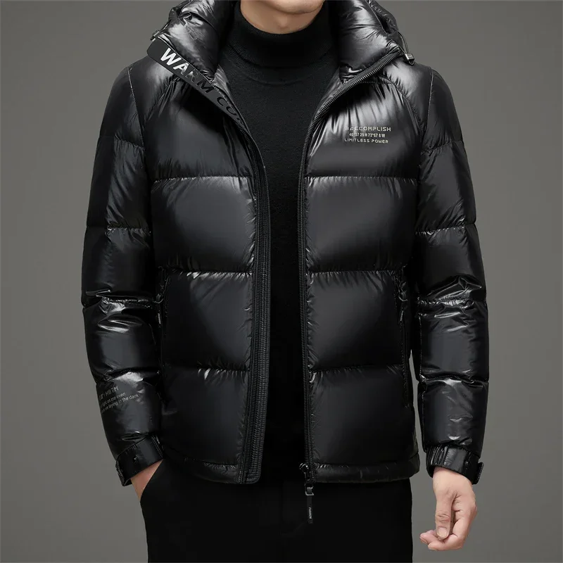 Winter Luxury Black Men's Down Jacket Short Hooded White Duck Down Clothes Thick Warm Jack New Clothing