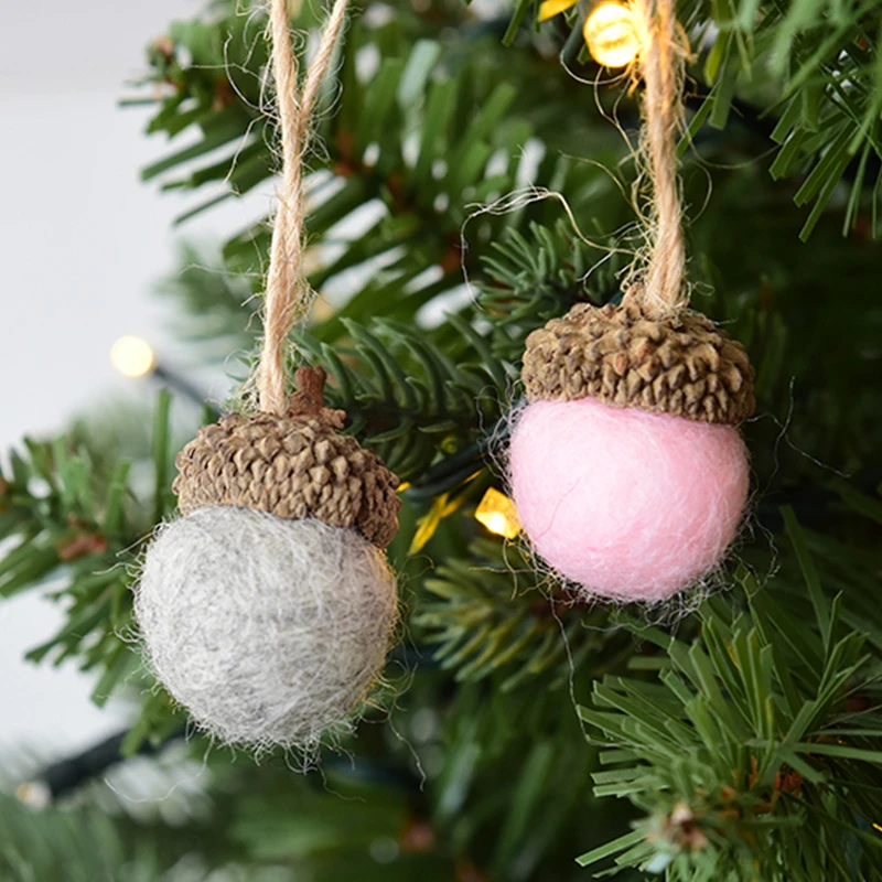 6pcs Xmas Tree Ornament Wool Felt Pine Cones Pendant Christmas Decorations Small Pine Cone Hanging Ball Home New Year Decoration