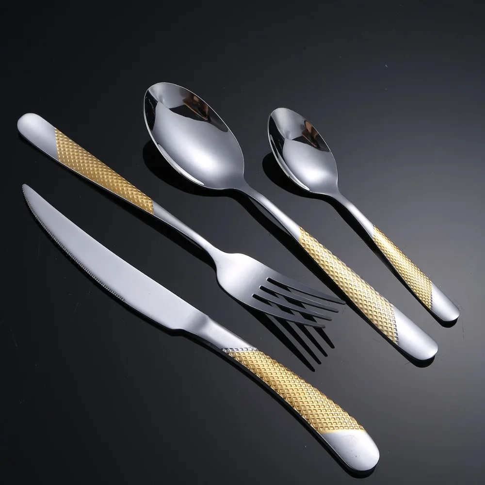 

24pcs Mirror Polished Steak Cutlery Set Stainless Steel Thickened Flatware Set Non-slip Handle Dessert Fork Spoon Set